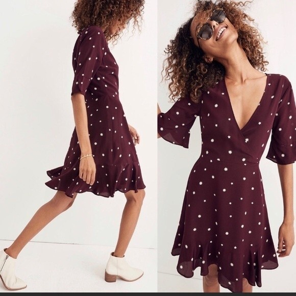 Madewell burgundy Silk Star Print Mini Dress size  0 - Picture 16 of 16